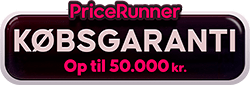 PriceRunner købsgaranti badge med teksten KØBSGARANTI og op til 50.000 kr.