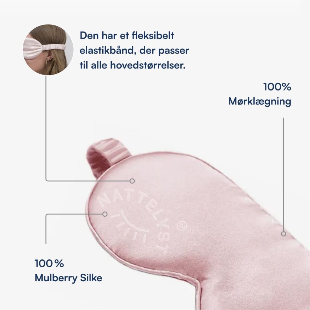 Lyserød Mulberry-silke sovemaske med fleksibelt elastikbånd og 100% mørklægning