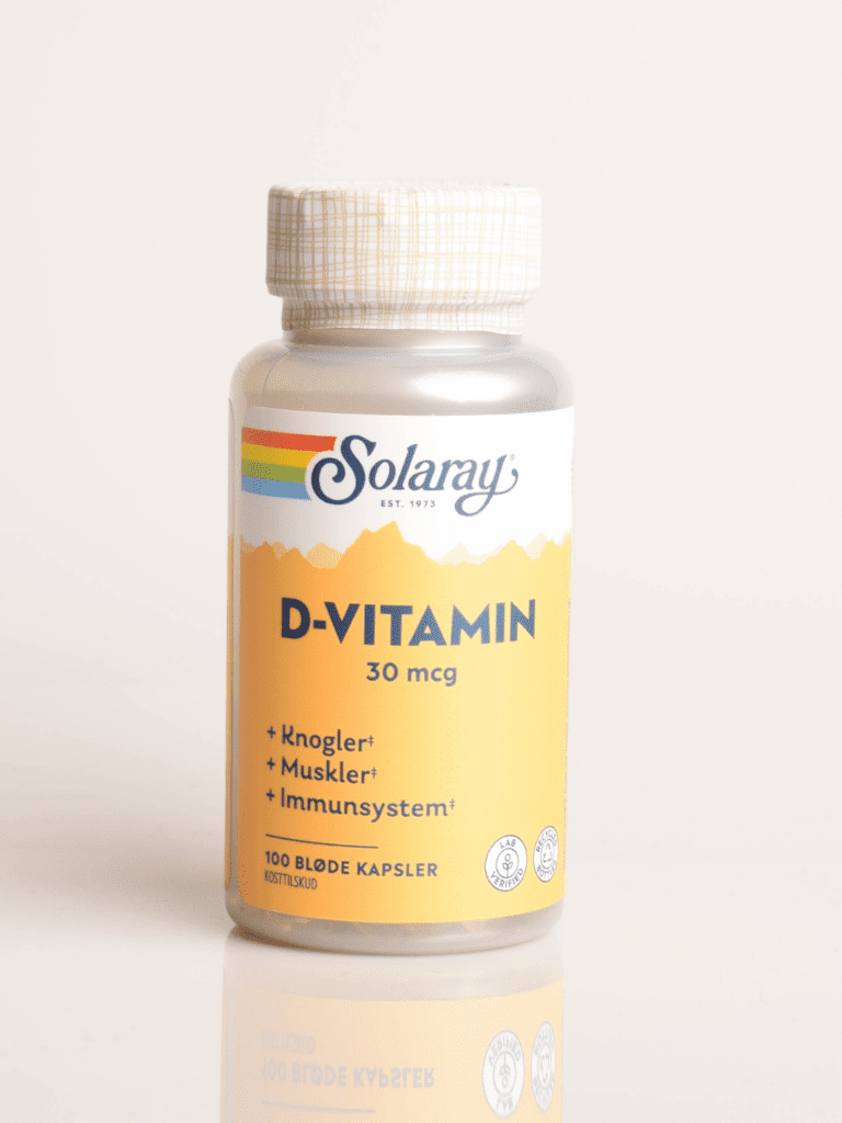 Solaray D-vitamin 30 mcg flaske med gul etiket, 100 bløde kapsler, støtter knogler, muskler og immunsystem