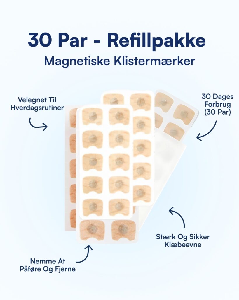 Refillpakke med 30 par magnetiske klistermærker på ark, hudfarvede og lette at påføre og fjerne