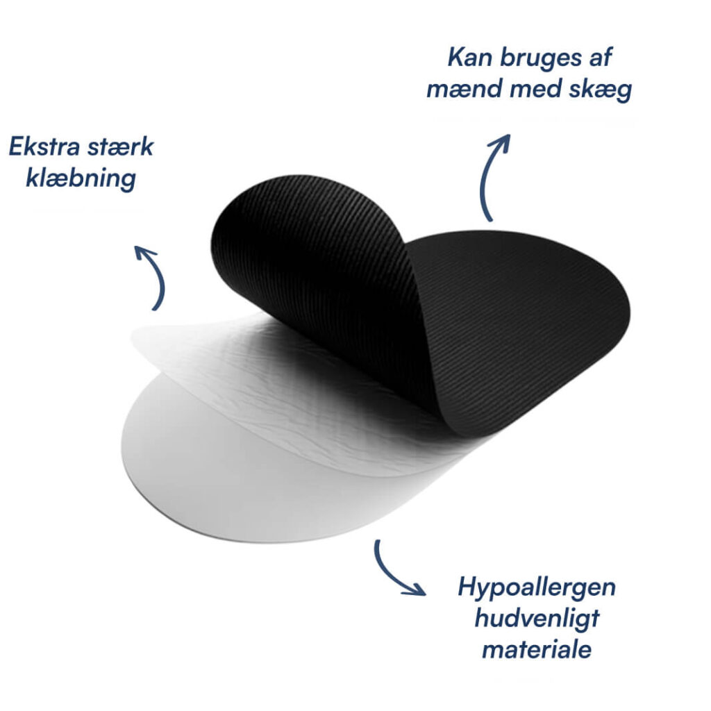 Sort lagdelt selvklæbende oval lap, tekstureret, ekstra stærk klæbning, hypoallergen, til mænd med skæg