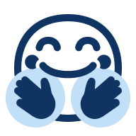 Smilende kramme-emoji med åbne hænder foran ansigtet