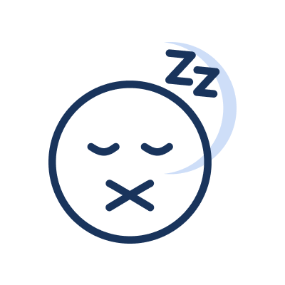 Søvnikon: sovende emoji med lukkede øjne, krydset mund, halvmåne og Zz