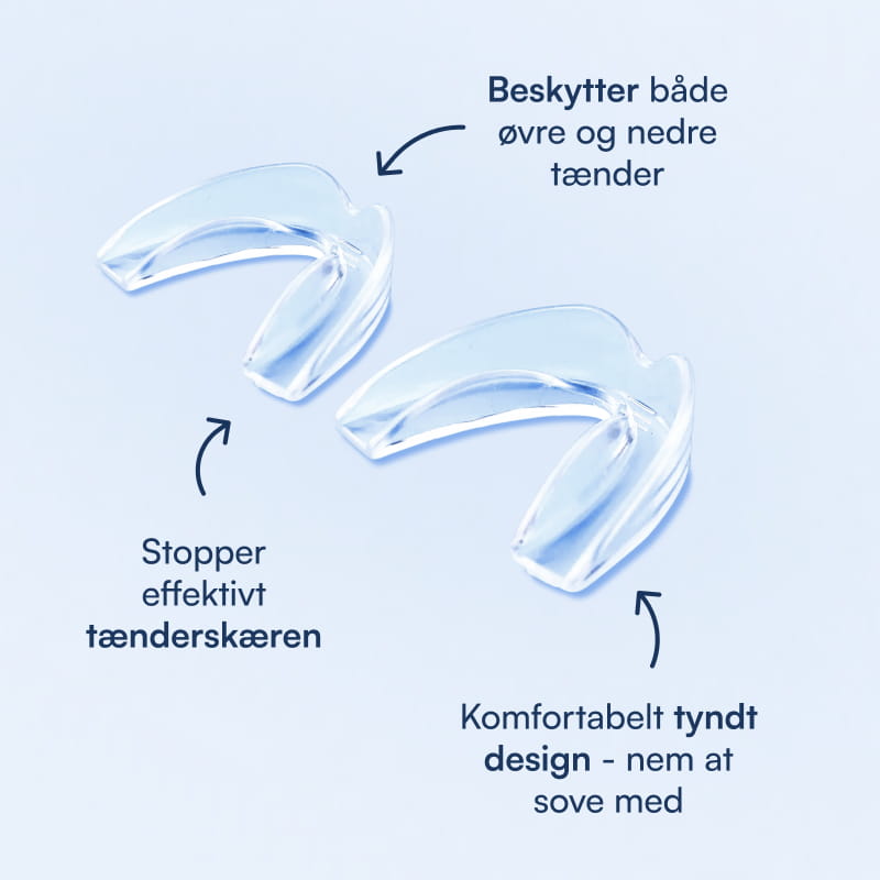To klare bideskinner mod tandskæren, beskytter øvre og nedre tænder, tyndt komfortabelt design